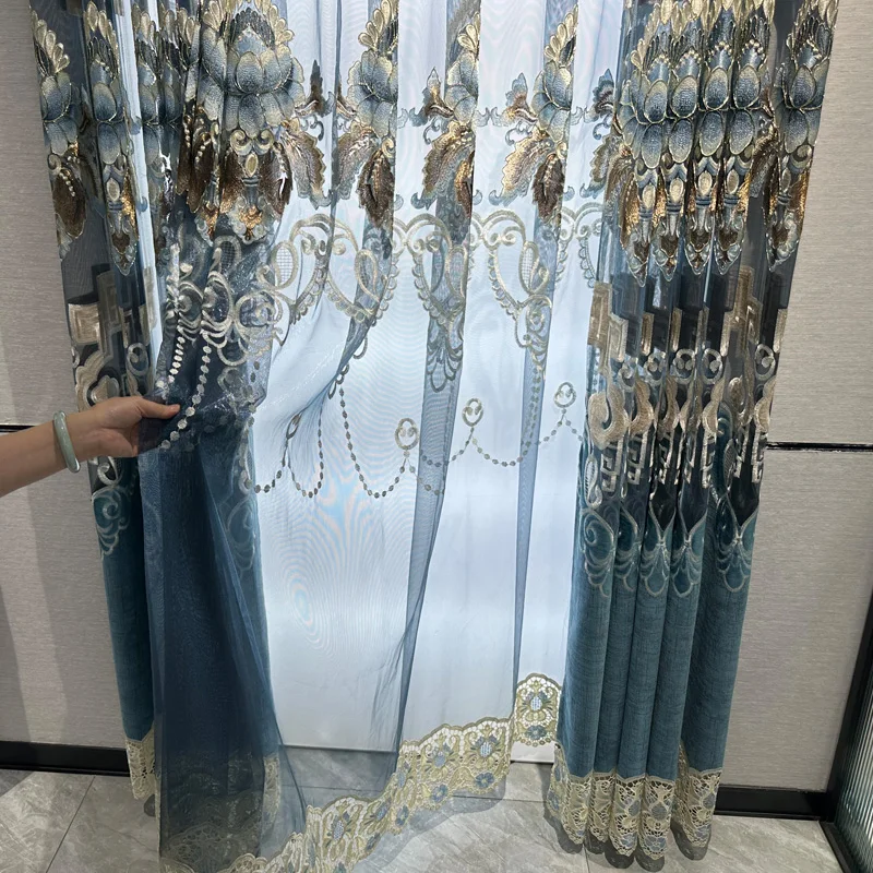 Chenille Embroidered Curtains Living Room Balcony Retro Hollow Embroidered Tulle Curtain Finished Product