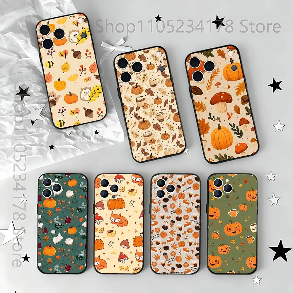 

Black Soft Case For iPhone 17 13 14 15 11 16 12 Pro Max Pro Max Plus E Air Mini Autumn leaves pumpkinS ART Phone Cover Shell