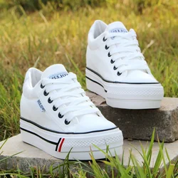 Spring 2023 Women Inner Height Increasing Canvas Wedge Shoes Trainers Female Sneakers Woman Casual Thick Bottom Sneaker Tennis