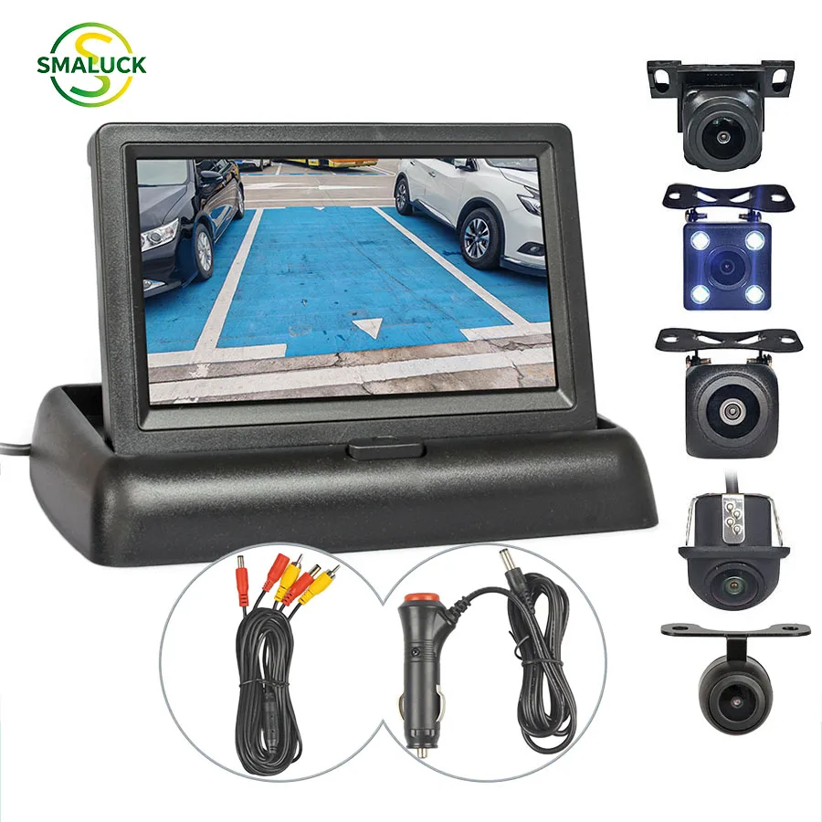 SMALUCK 4.3inch AHD IPS Foldable Rear View Car Monitor IP68 Waterproof AHD LED Night Vision Backup Bus Truck Car Camera