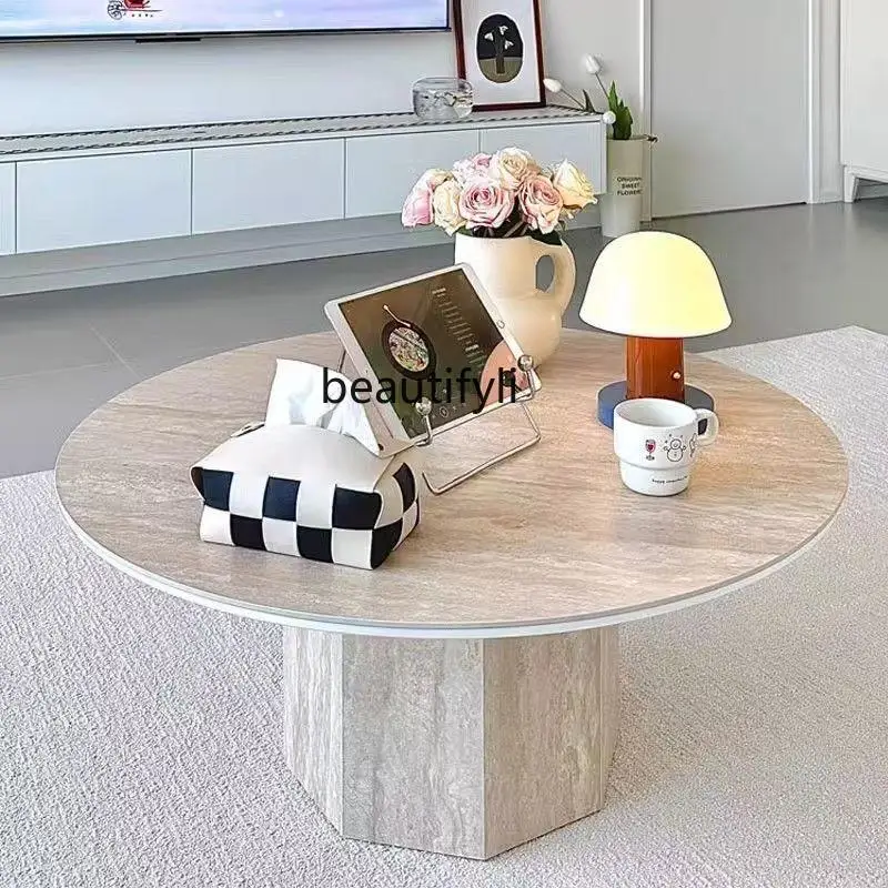 Living room home coffee table natural marble round designer natural travertine coffee table