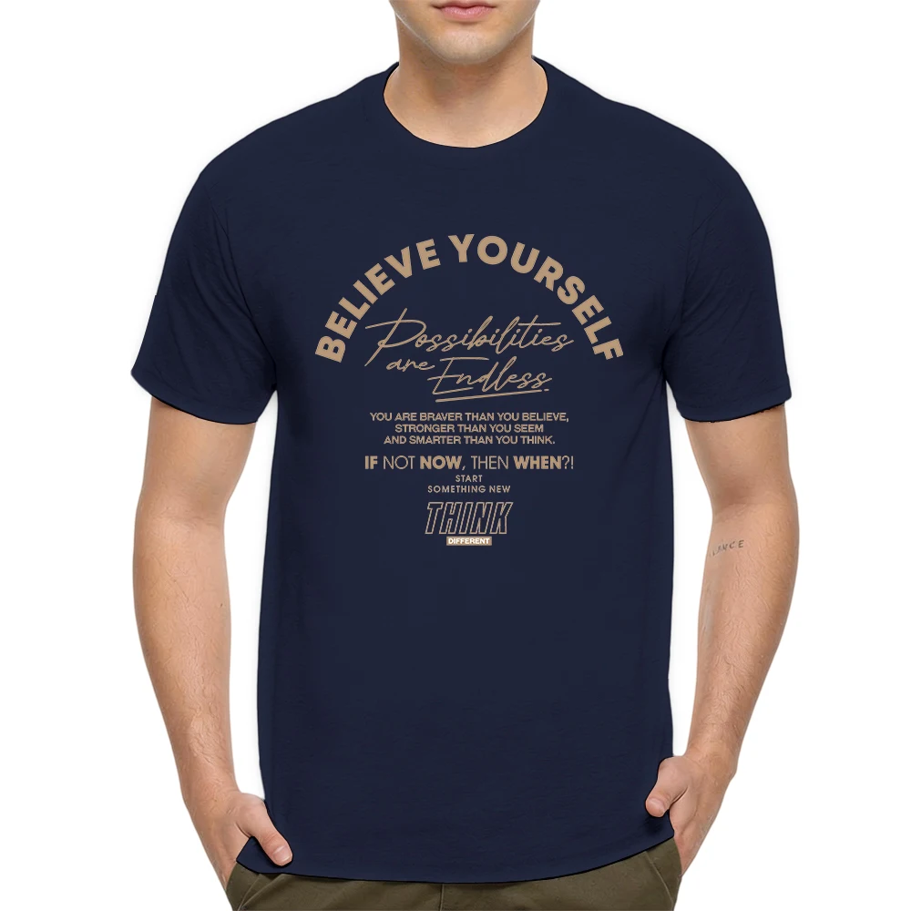 Mens 100% Cotton T Shirt Believe Yourself Inspirational Slogan Letter Print Casual Breathable Vintage Short Sleeve Daily Wear