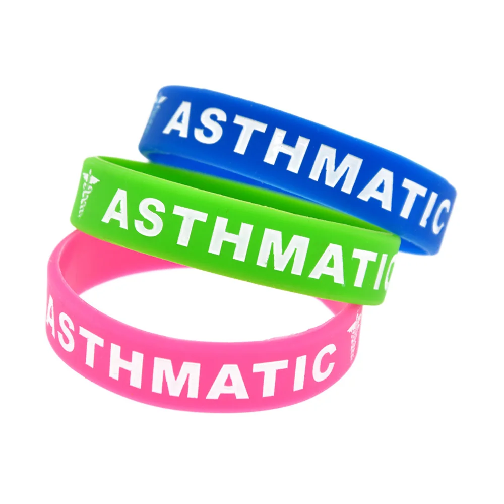 50 Pcs Asthmatic Silicone Rubber Wristband in Kids Size 3 Colors