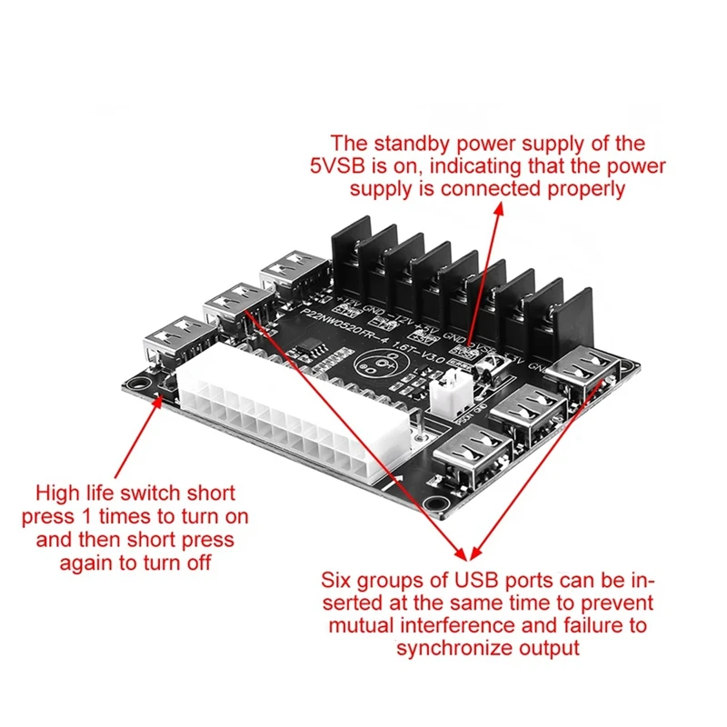 Adaptador de módulo de placa de fuga de fonte de alimentação atx de 24 pinos/20 pinos suporte 12v-12v 5v 5vsb 3.3v com estojo