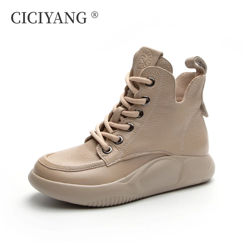 

CICIYANG Boots Women Genuine Cowhide Leather 2024 Autumn New High-top Booties Retro Lace-up Ankle Boots Women Botines Handmade