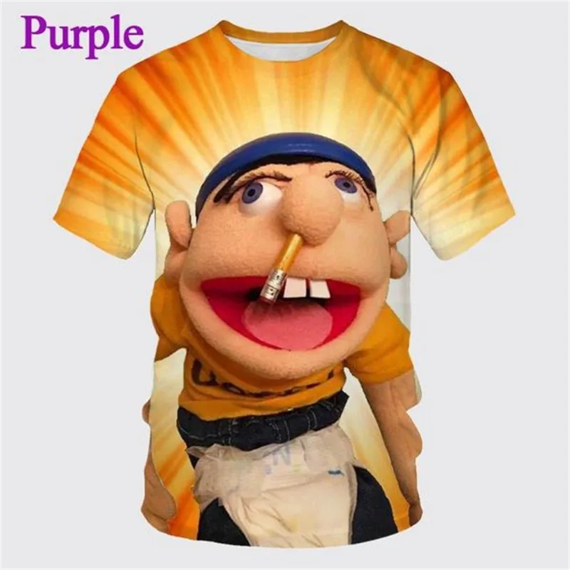 Summer New Fashion Cartoon Puppet Jeffy The Puppet 3D Printing Men's Short-sleeved T-shirt Personality Hip-hop Unisex Tees Tops