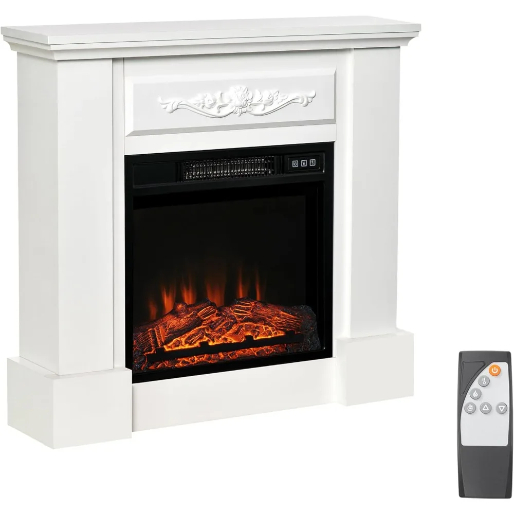 

32" Electric Fireplace with Mantel, Freestanding Heater with LED Log Flame, Overheat Protection and Remote Control, 1400W