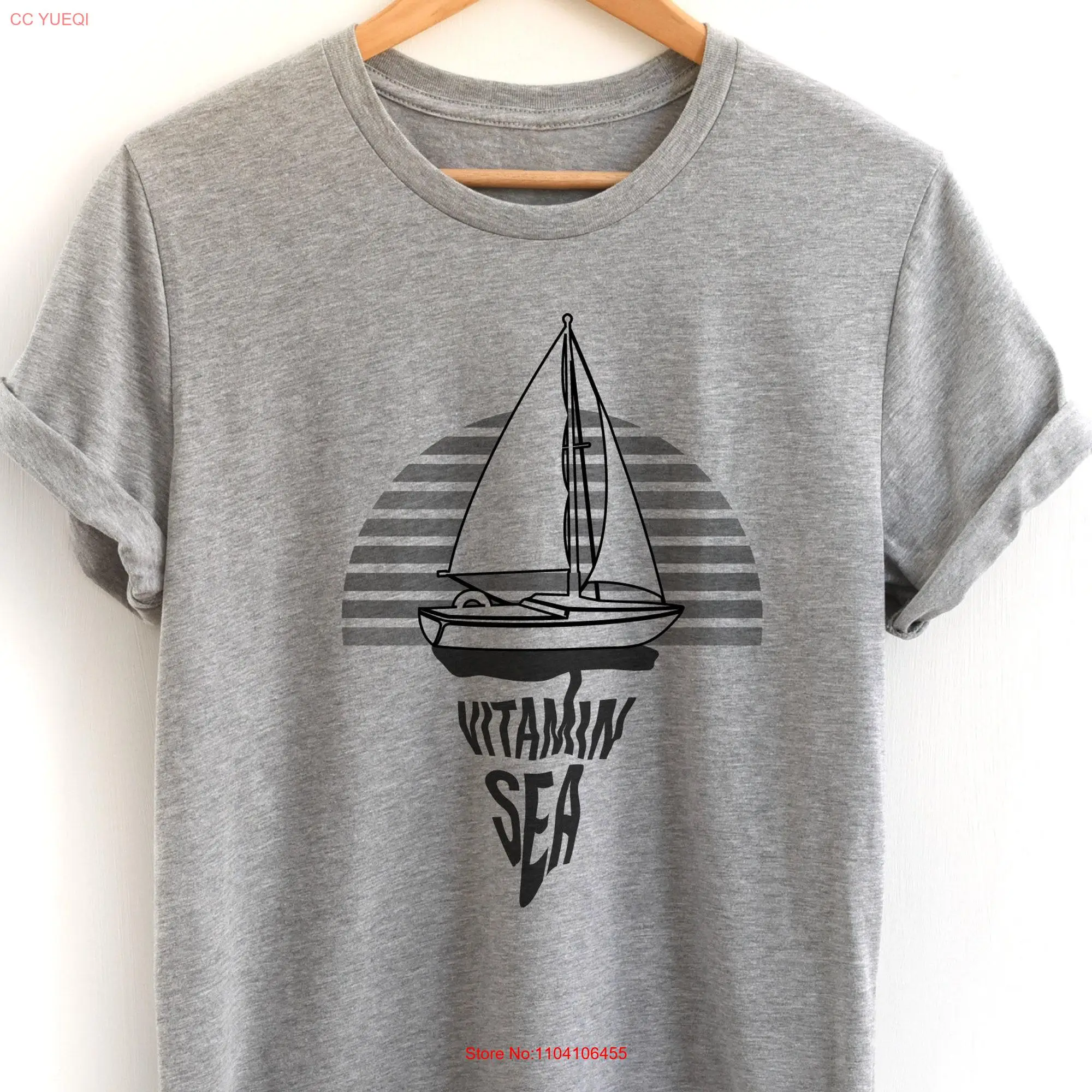 Camiseta divertida de marinero, camiseta de velero, vitamina, puesta de sol de mar, mangas largas o cortas
