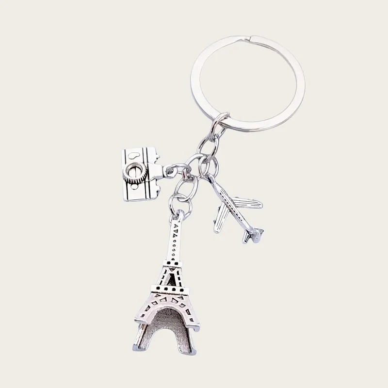 Alloy Paris Tower, Men's Plane Camera Key Chain, Backpack Travel Pendant