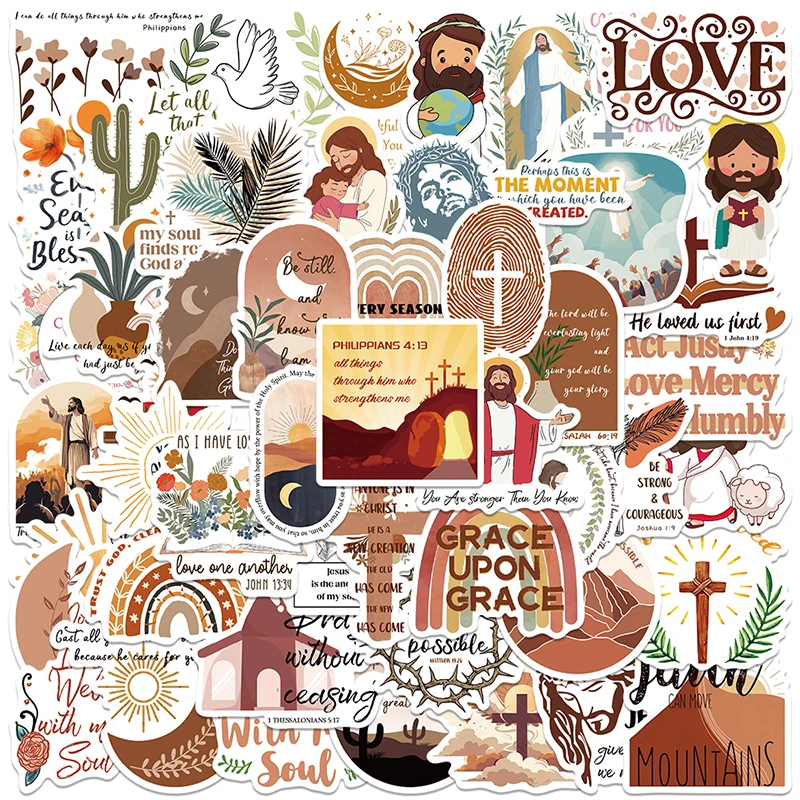 Y 50pcs Jesus Phrase Christians Religion Bible Stickers Aesthetic Graffiti Decals For Laptop Luggage Skateboard Scrapbook