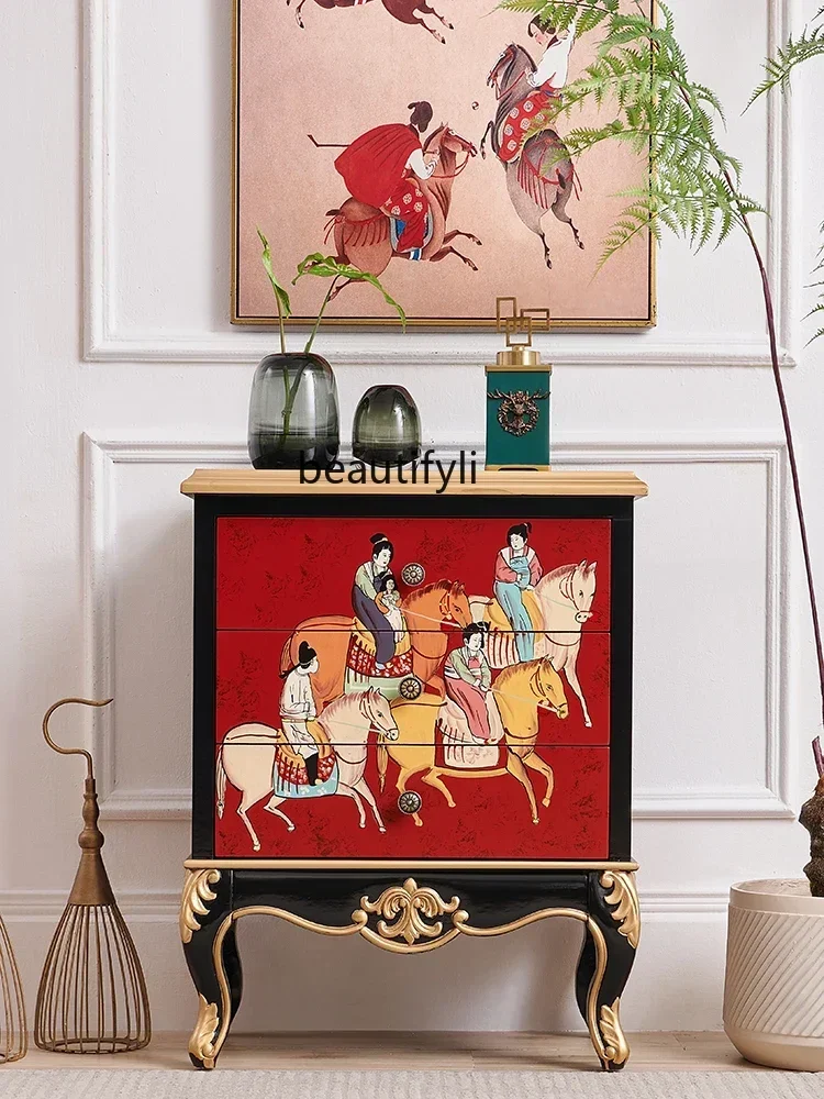 

xzzS New Chinese Bedroom Painted Solid Wood Three Buckets Bedside Locker Sofa Storage Side Table Corner Table furniture