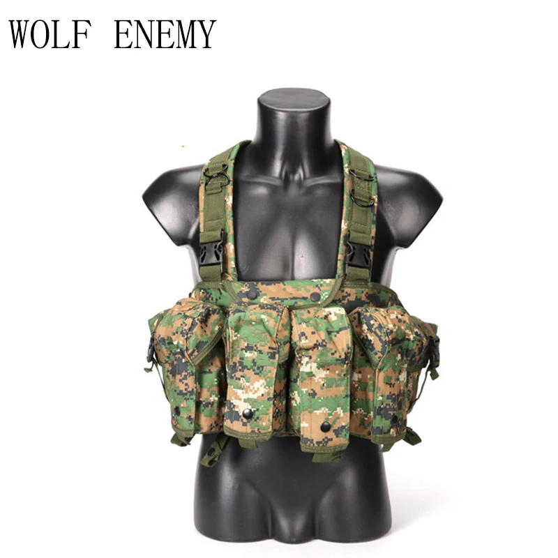 Hunting Camouflage Tactical Vest Airsoft Ammo Chest Rig AK 47 Magazine Carrier Hiking