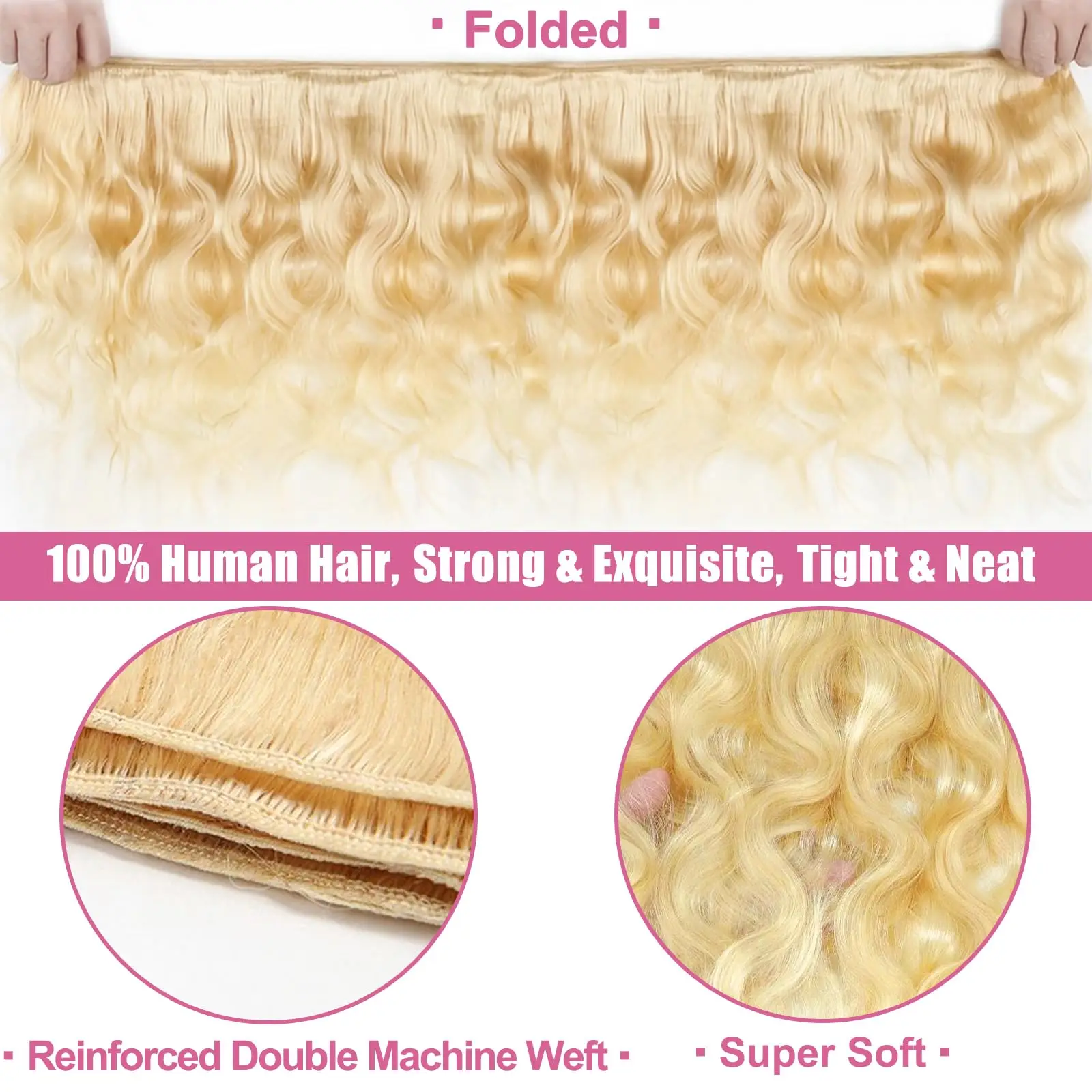 613Blonde 3 Bundles Capelli Umani 12A Fasci di Onda Del Corpo Bionda Capelli Umani Fasci di Capelli Umani Vergini Brasiliani Non Trattati Capelli Umani