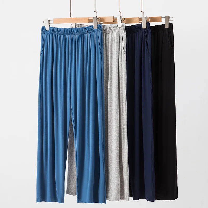 

Модальные мужские летние свободные повседневные брюки, тонкая домашняя одежда, уличная одежда, длинные брюки с высокой талией, однотонные удобные брюки