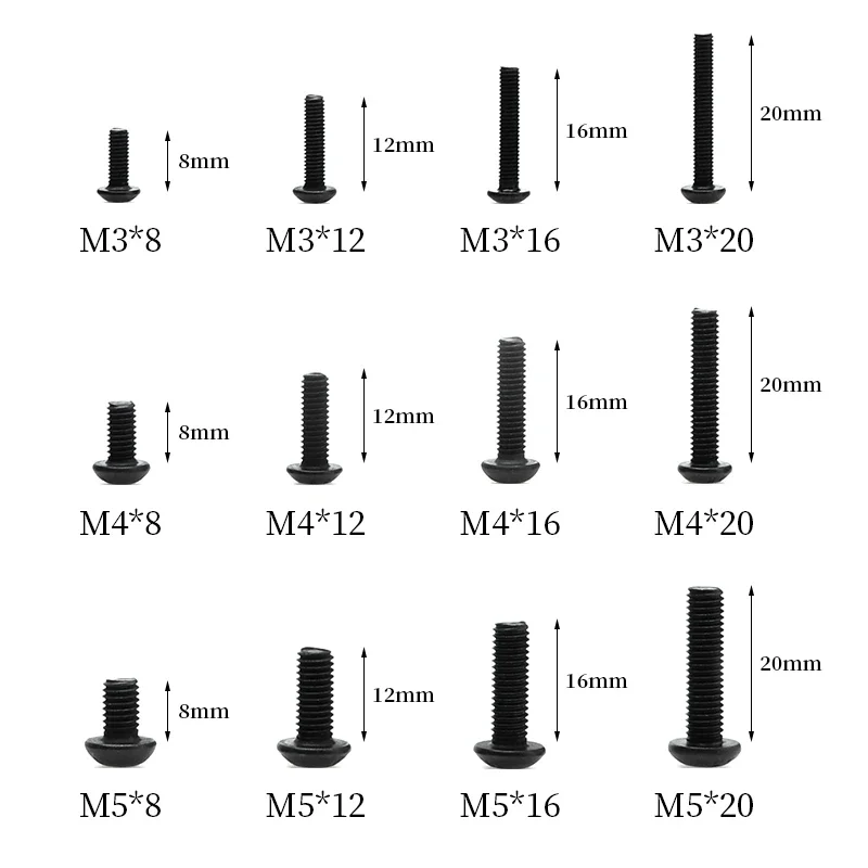 Tornillos de cabeza hexagonal de acero inoxidable/acero al carbono, M5 de cabeza redonda, 10/50 M6, M2, M3, M4