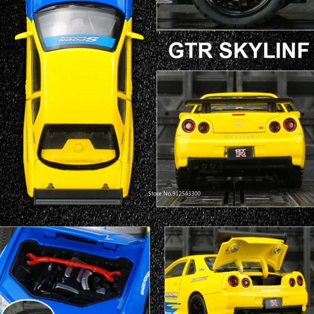 1:32 Nissan SKYLINE GTR Toy Car Model Diecast Alloy Pull Back Latte Edition Sports Cars Models Light Music Vehicle Ornament Gift