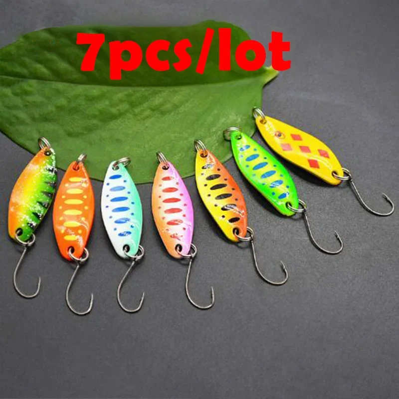 7 sztuk/partia 3.5g 3.4cm sprzęt wędkarski przynęta wędkarska metalowa łyżka przynęta przynęta na pstrąga Bass łyżki małe twarde cekiny Spinner łyżka — zdjęcie 4