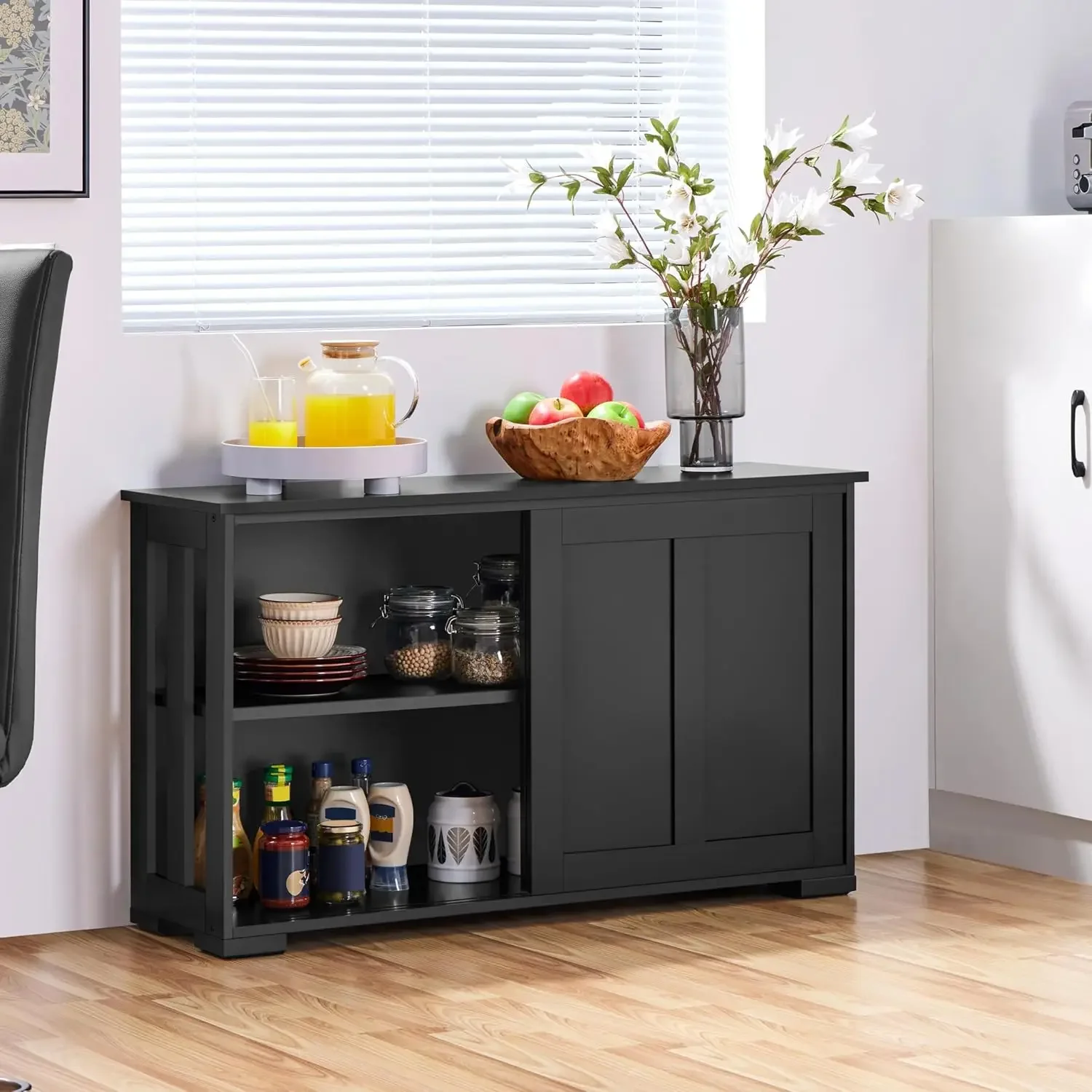 Sideboard Buffet Cabinet, Kitchen Storage Cabinet with Sliding Door and Adjustable Shelf, Stackable Cabinets Console Table