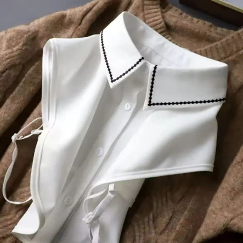 여성용 셔츠 가짜 칼라 클래식 블라우스 탑 셔츠 단색 셔츠 탈부착 가능한 칼라 여성용 탈착식 가짜 칼라