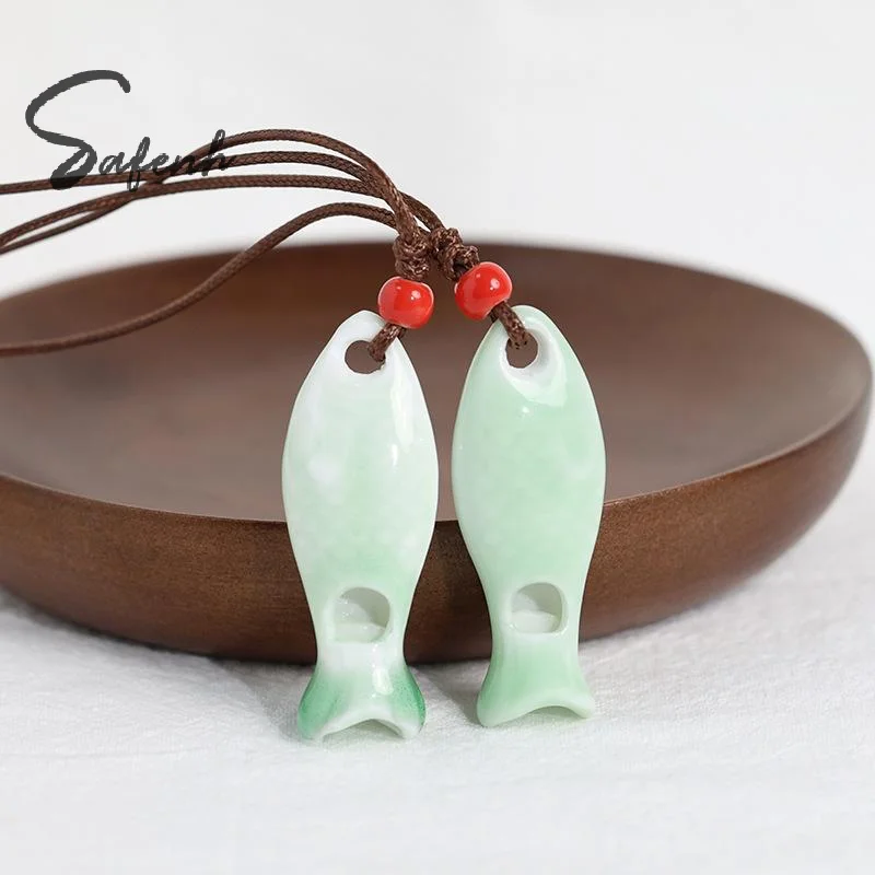 Ceramic Fish Shaped Whistle Pendants Necklaces Creative Personality Sweater Chain Handmade Jewelry For Children Toy Gift