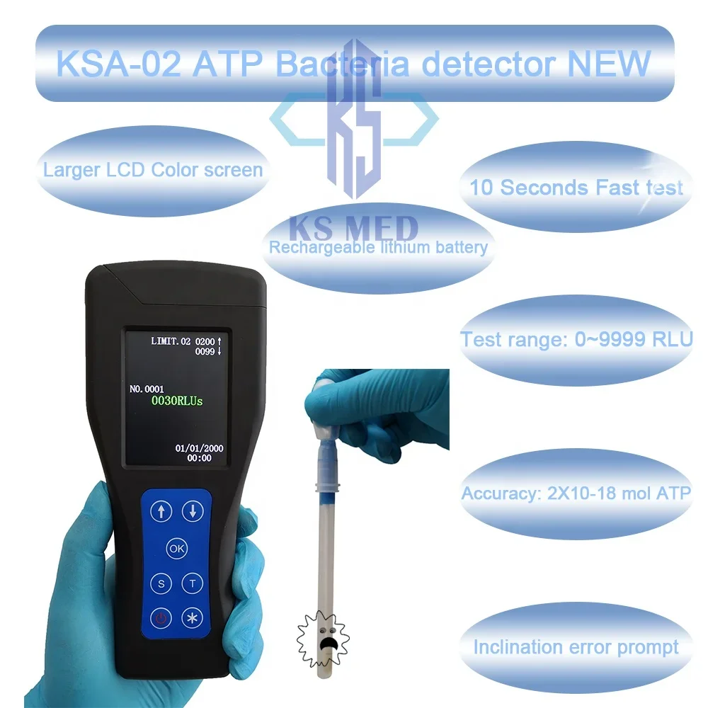 KSA-02 High-Precision Home Health Portable Bacteria Detector Meter ATP Fluorescence Tester Rapid Luminometer with Test Swab