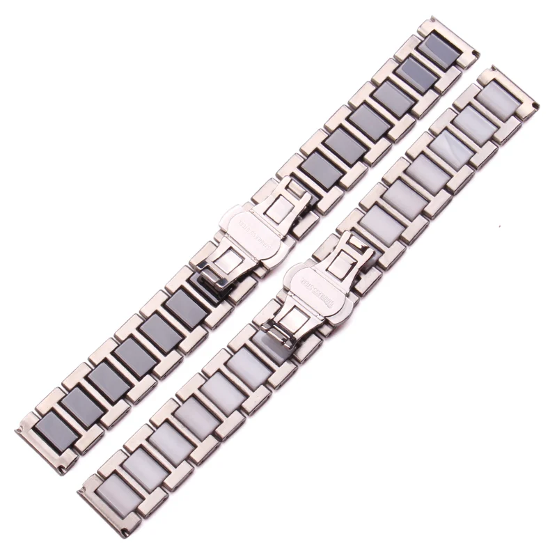 Stainless Steel Ceramic Watch Band Bracelet Women Men White Black 16mm 18mm 20mm Solid Metal Watchband Strap Accessories