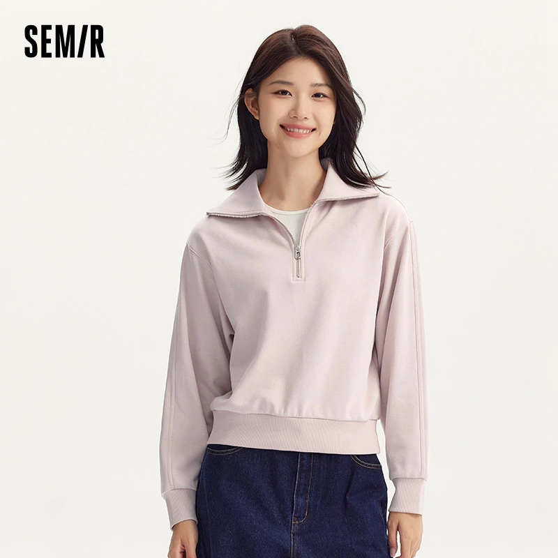 Semir Sweatshirt Women Solid Color Gentle Versatile 2024 Autumn New Casual Style Loose Pullover