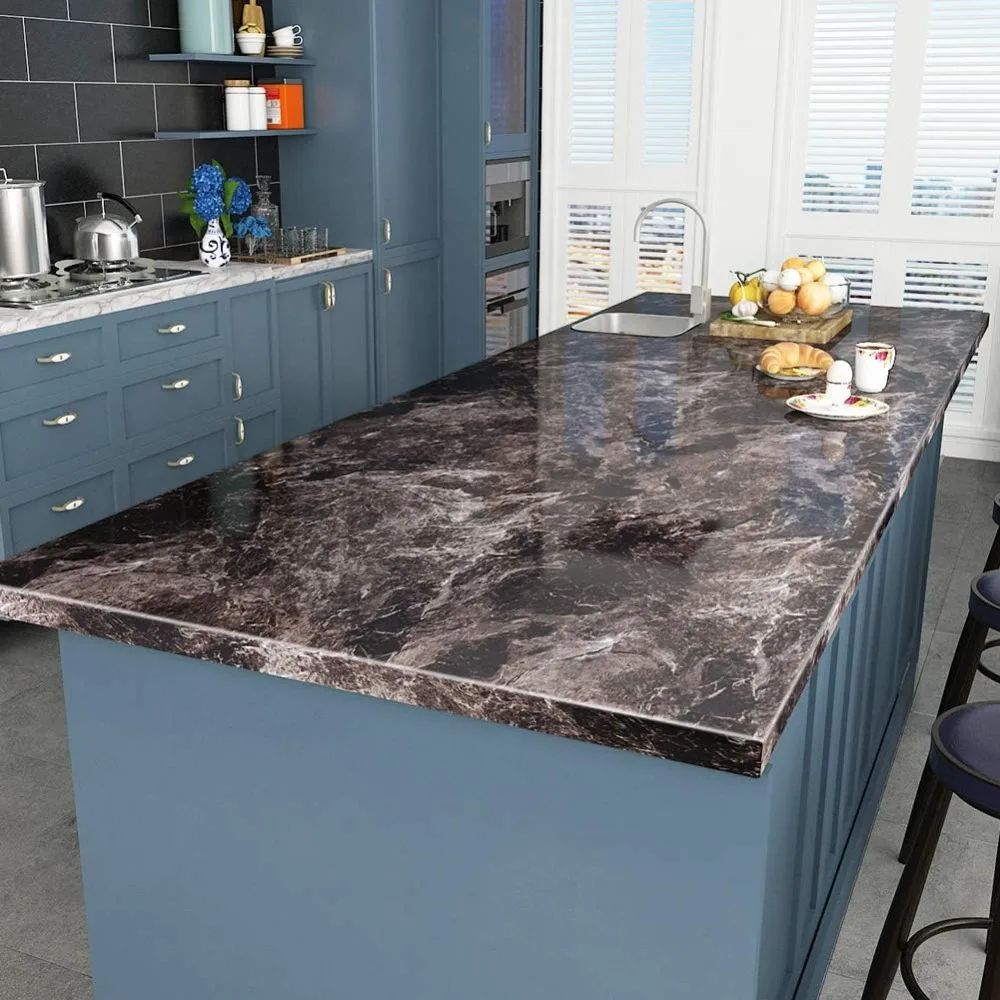 ورق اتصال قابل للتقشير واللصق من الرخام الداكن لأسطح المطبخ مقاس 36 بوصة، سهل التركيب، حماية متينة لـ C