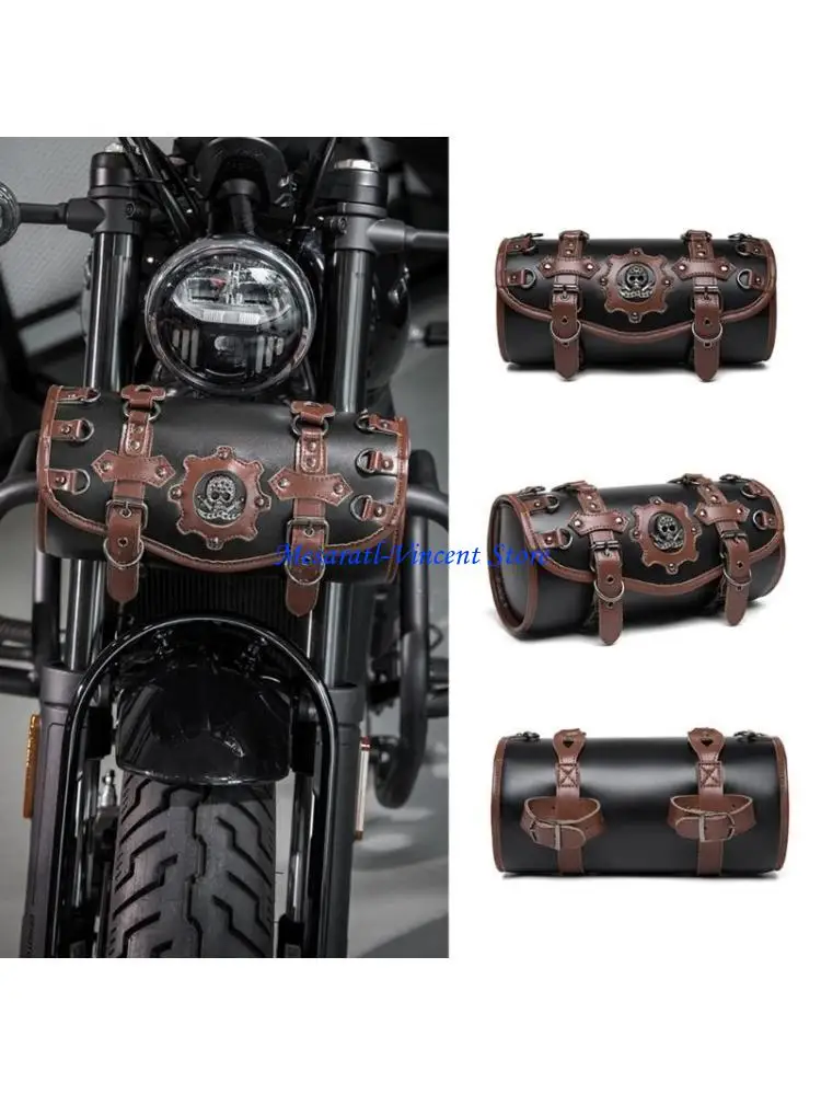 

A70F Road Ready Motorcycle Saddlebag PU Leather Pouches Suitable for Front Fork & Sissybar Storage Convenience Travel Storage