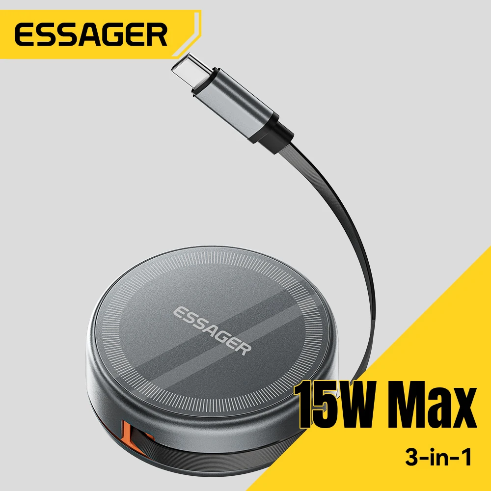 essager-3-in-1-ワイヤレス充電器、type-cケーブル付き、iphone-16-15-14、airpods、watch-mini対応、15w急速充電、ワイヤレス携帯電話充電器