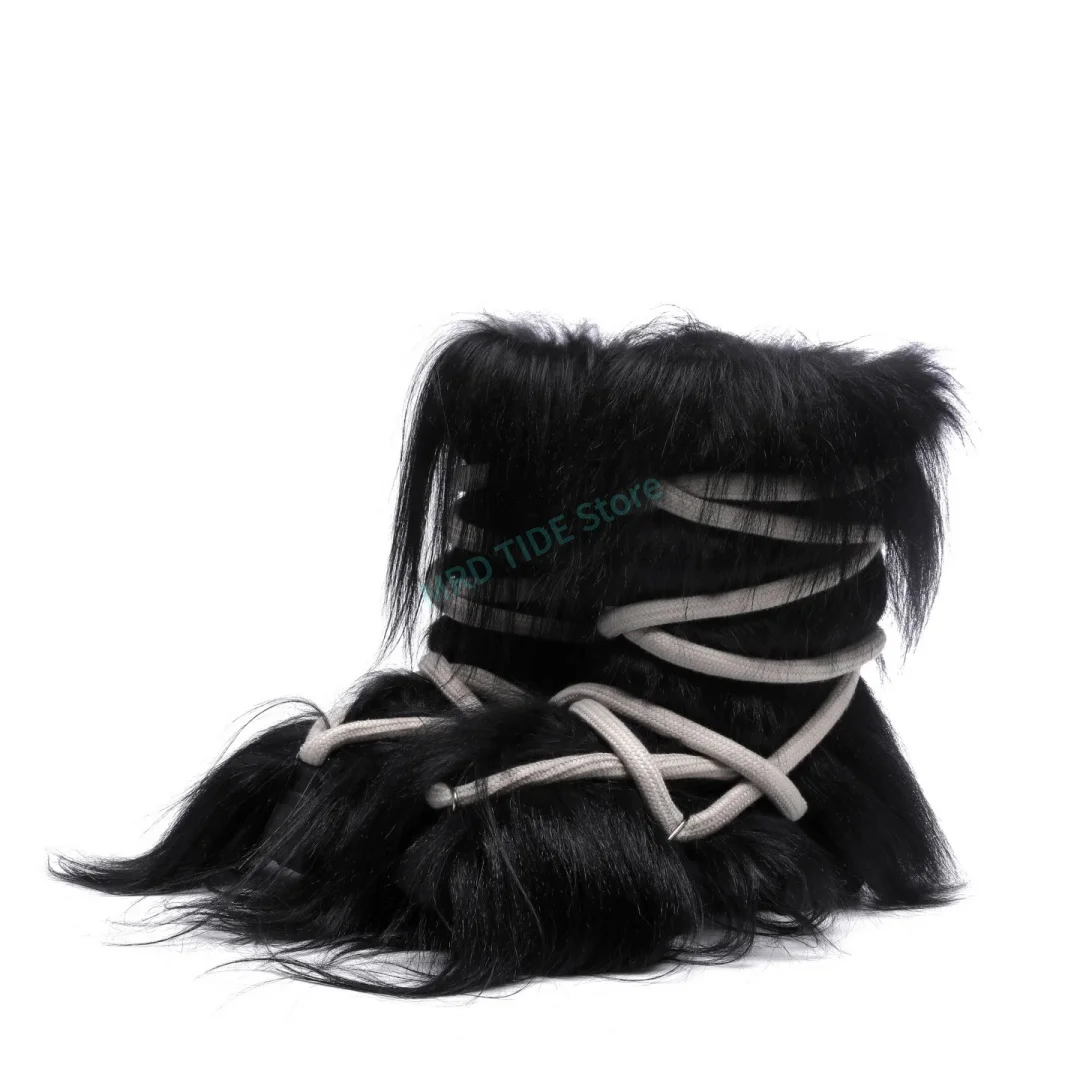 Brand Men Boots Genuine Leather Super Long Horsehair Jumbo Shoelace Women Snow Boots Owens Vintage Luxury Designer Shoes