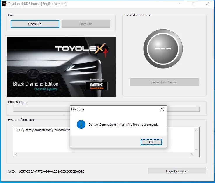 2024 Toyolex4 Toyolex 4 BDE IMMO OFF Software for Toyota Lexus and Hino N04 ECU SUPPORTS GENERATION 1/ 2 AND 3 FILES