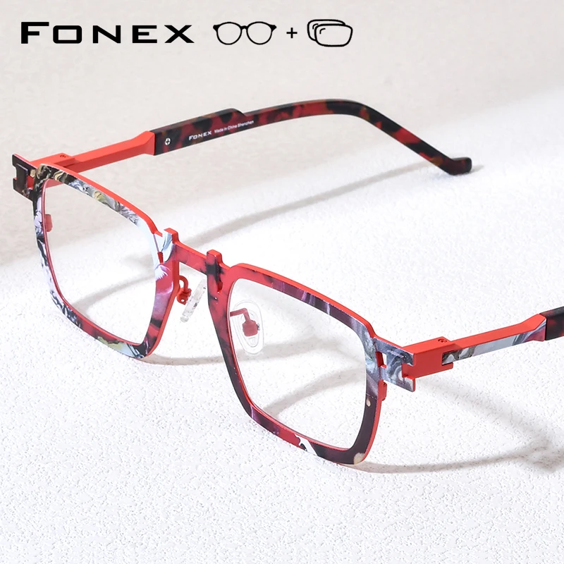FONEX Progressive Prescription Eyeglasses Photochromic Myopia Optical Lens Eyewear Women Square Titanium Glasses Frame 910
