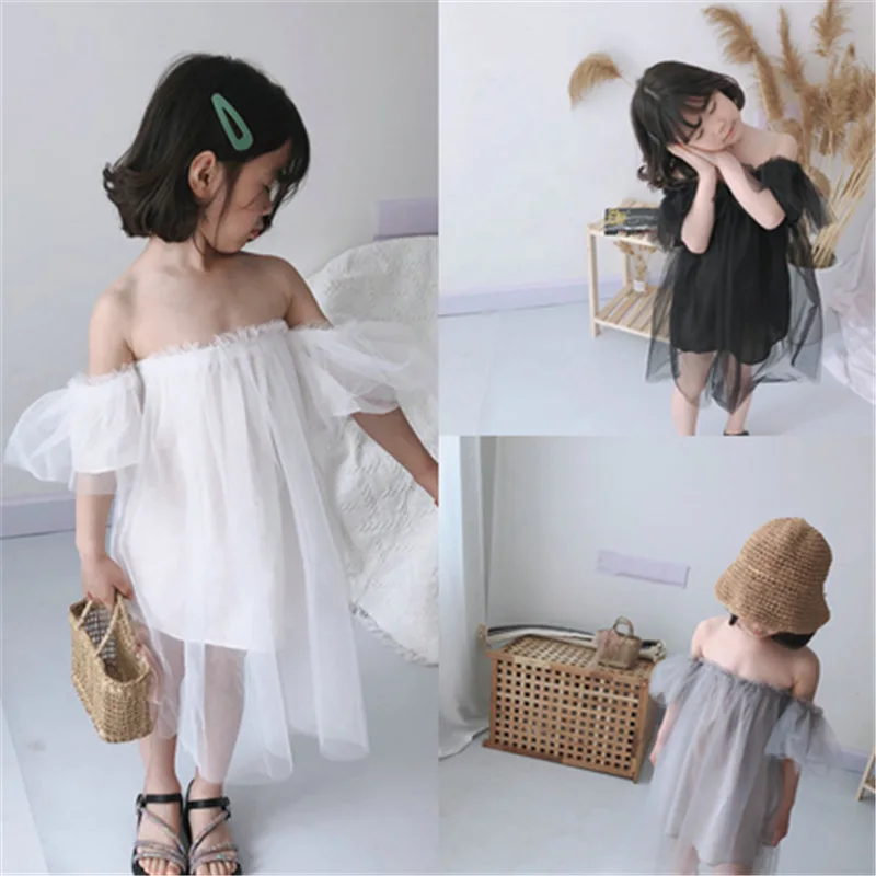 Girls Off-the-Shoulder Strapless Mesh Gauze Fairy Dress New Summer Children's Clothing