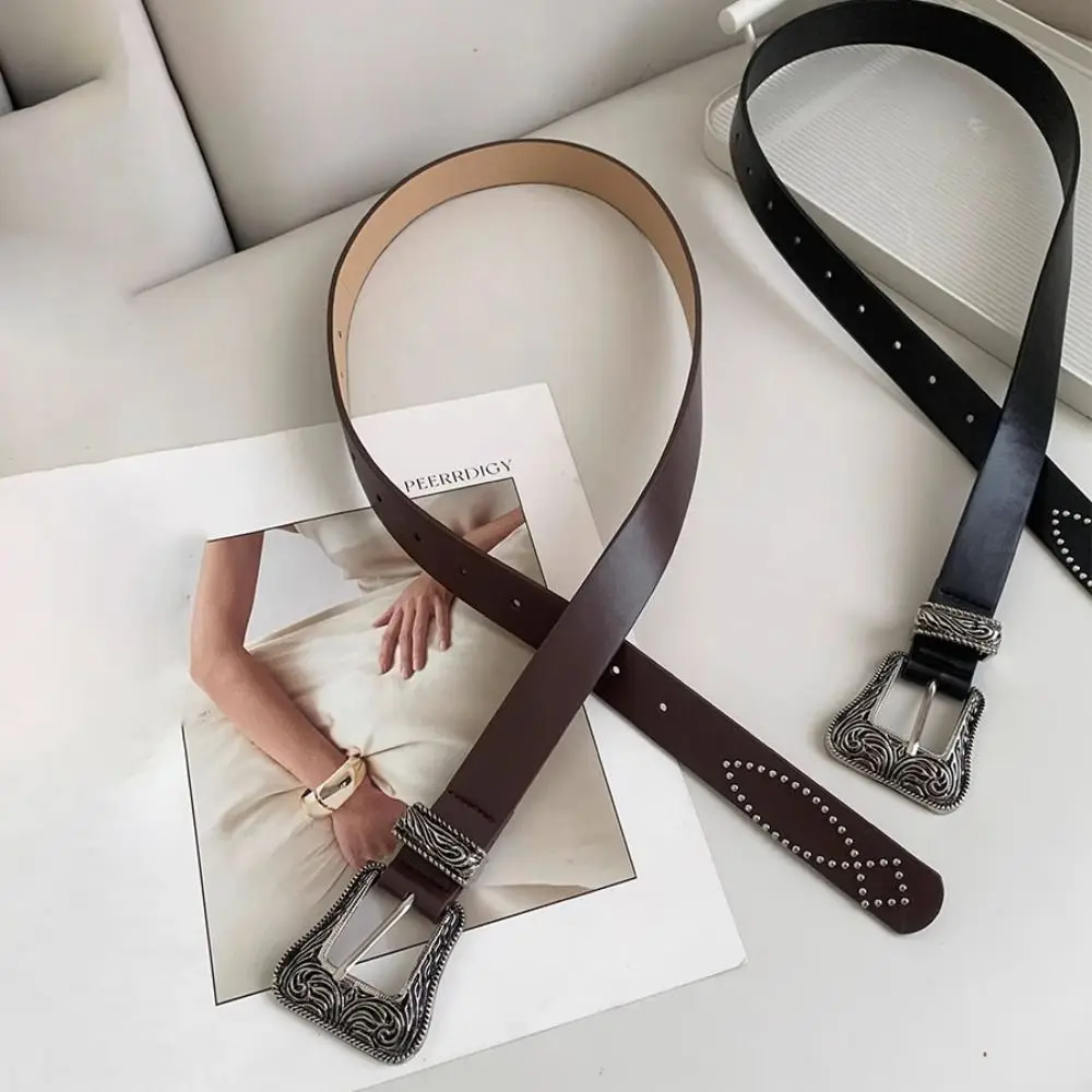 

Ретро ремень из искусственной кожи в стиле панк, винтажный ремень Y2K, джинсовый ремень, уличная одежда, женский пояс с металлической пряжкой, вечерние