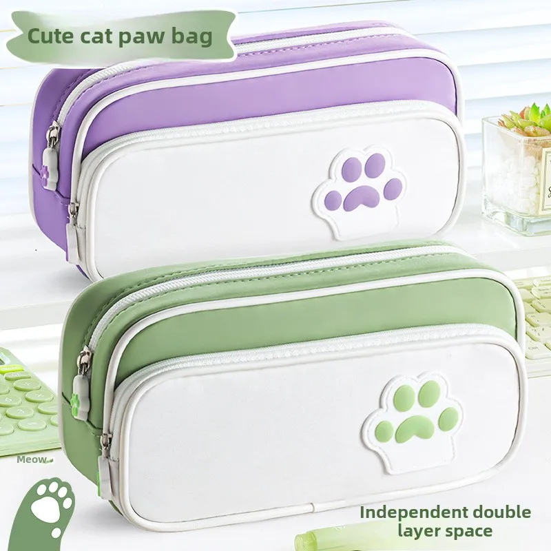 Kawaii Cartoon Cat Paw Pencil Case Large Capacity Cute Potable Stationery Storage Bag Simple Pen Bag School Supplies Gifts