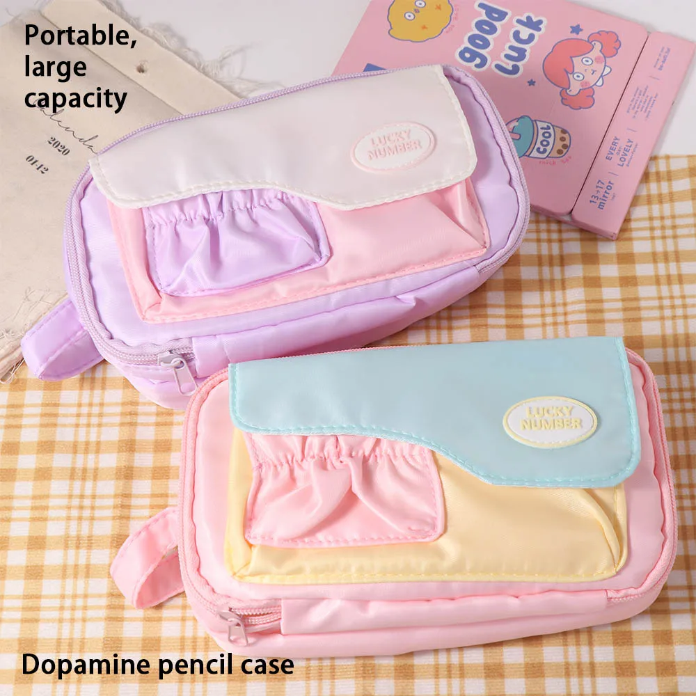 Large Capacity Macaron Color Pencil Bag Multi-layered Cosmetic Storage Stationery Storage Bag Creative Zipper Pen Pencil Case