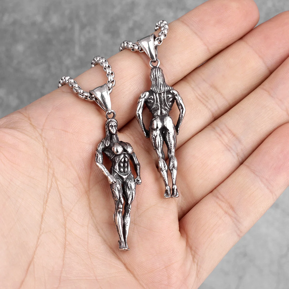 Femal Bodybuilding Fitness Long Men Necklaces Pendant Chain for Boyfriend Male Stainless Steel Jewelry Creativity Gift Wholesale