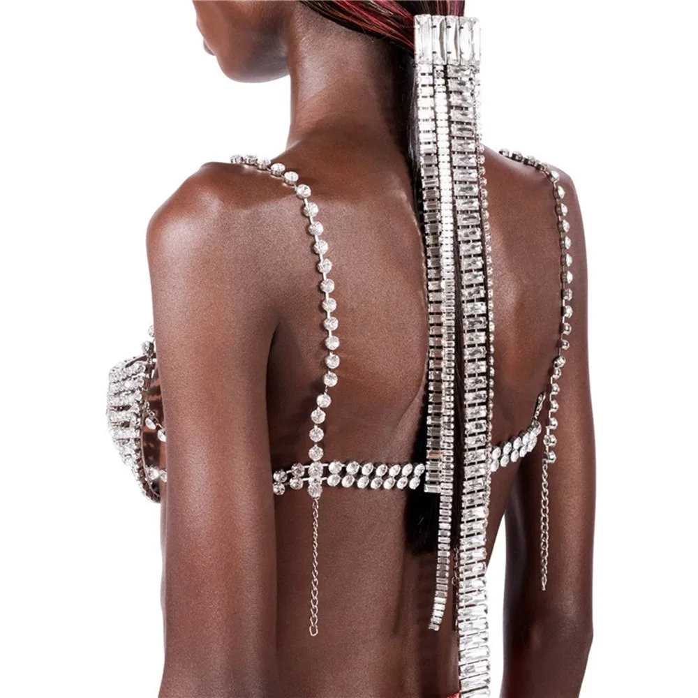 INS Novelly Crystal Long Tassel Ponytail Hair Comb Hair Chain Wedding Jewelry for Women Rhinestone Geometric Hairpins Head Chain