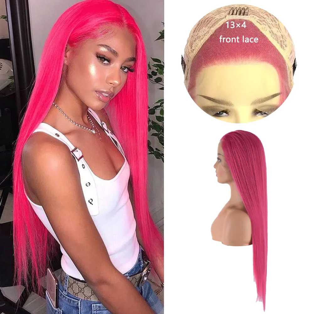 วิกผมสังเคราะห์คุณภาพสูง 13×4HD แบบลูกไม้ด้านหน้า ขนาด 24 นิ้ว ผมตรงธรรมชาติ ความหนาแน่น 180% เหมาะสำหรับผู้หญิง ใช้ได้ทุกวันและงานปาร์ตี้