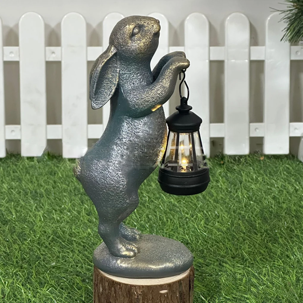Statues Rabbit with Solar powered Lantern automatic light Outdoor Garden Ornaments， for Patio Yard Lawn Ornaments Holiday Gifts
