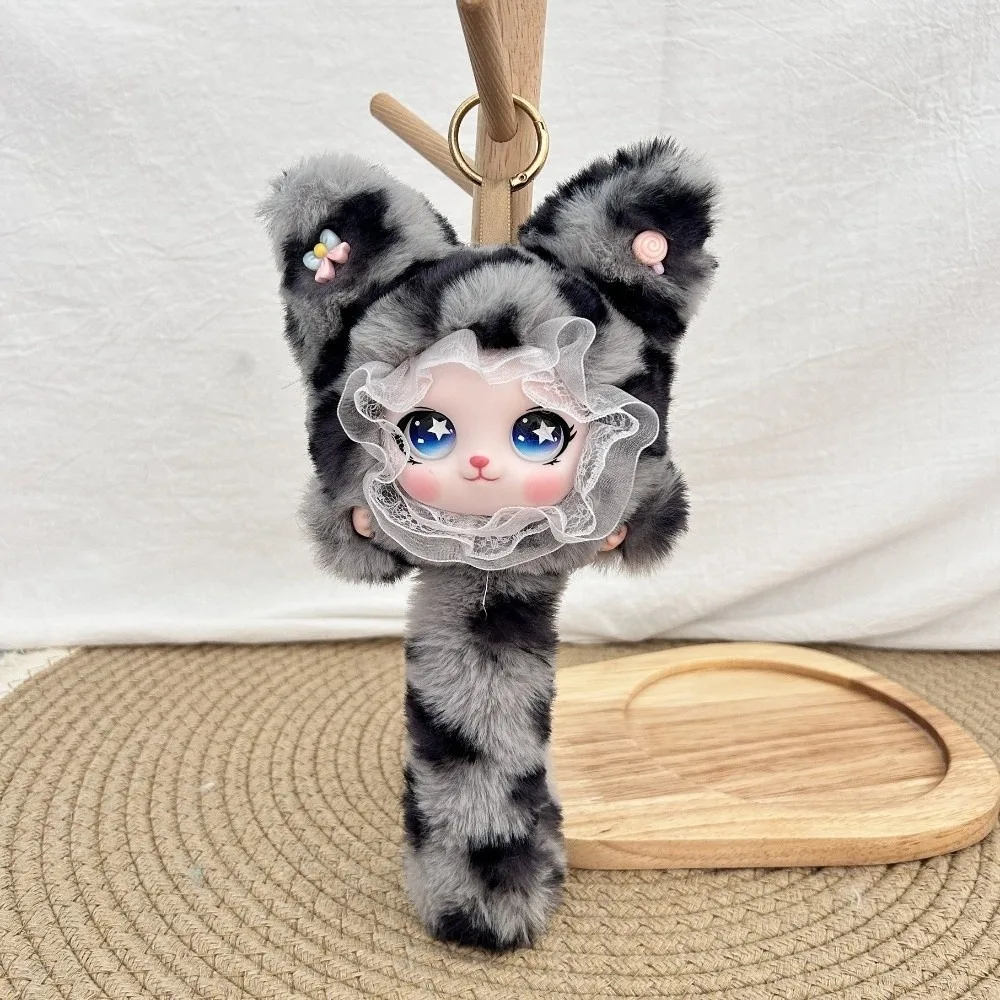 Delicate Long Tail Plush Cat Keychain Leopard Print Ornaments Cat Plush Kawaii Hanging Decoration Bag Charms Bag