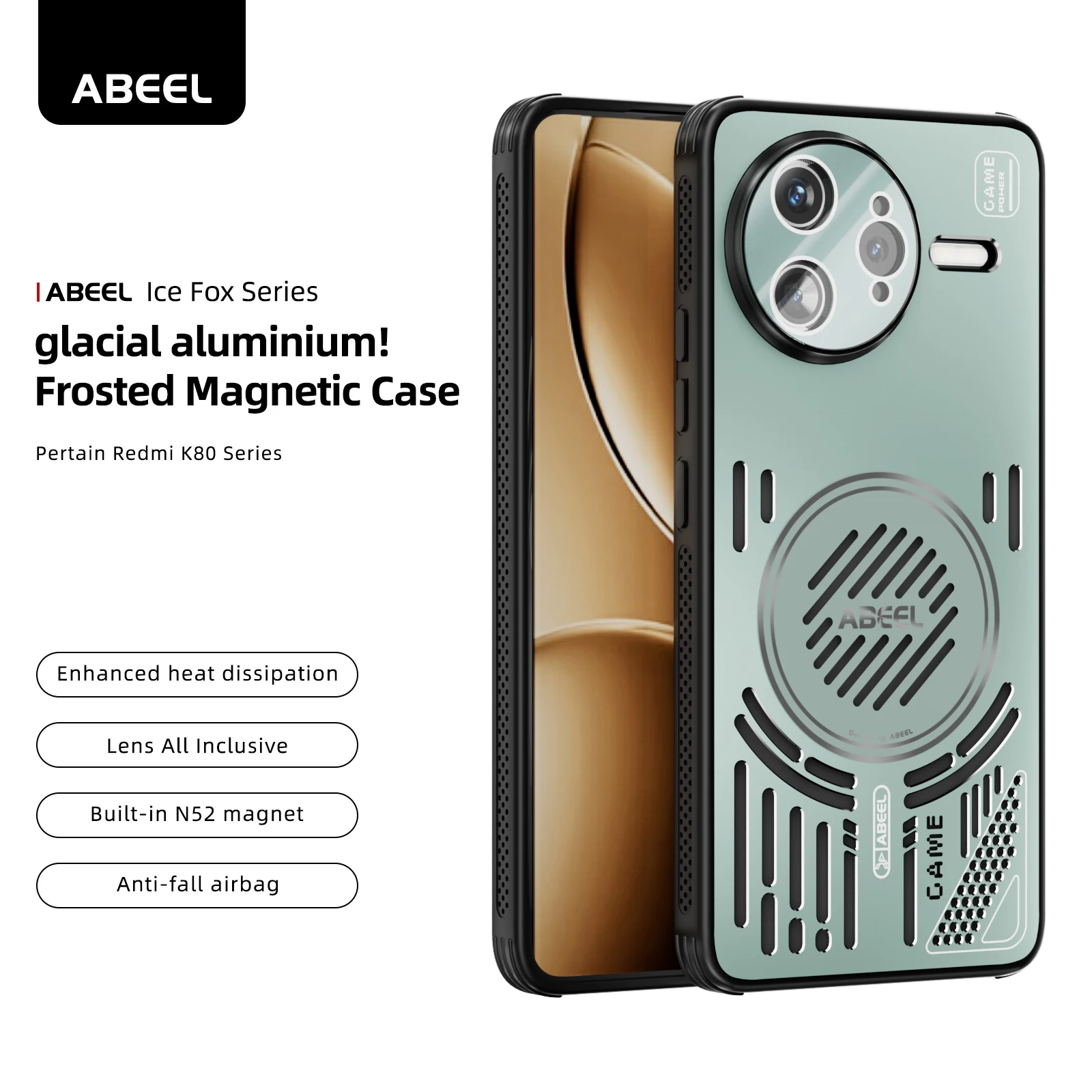 

ABEEL Alumium Luxury Super Heat Dissipation Metal Magnetic Case for Redmi K80 Pro K80 Shockproof Breathable Cooling Phone Cover