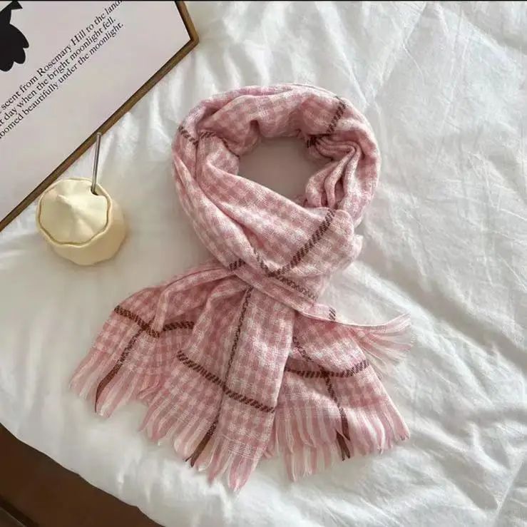 

Scarf Autumn Winter Small Checkered Striped Faux Cashmere Scarf Exudes Fresh Korean Style Atmosphere Couple College Style Sacrf