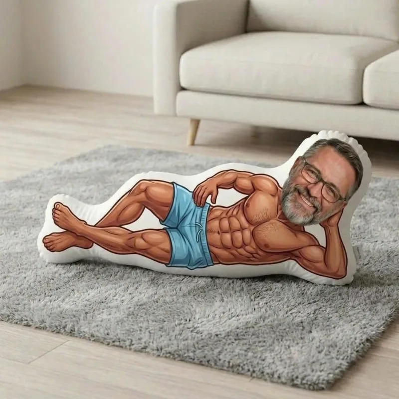 Custom Face Cartoon Body Shaped Plush Pillow, Funny Novelty Cushion for Man, Personalized Photo Sofa Throw, Dad Gift from Kids