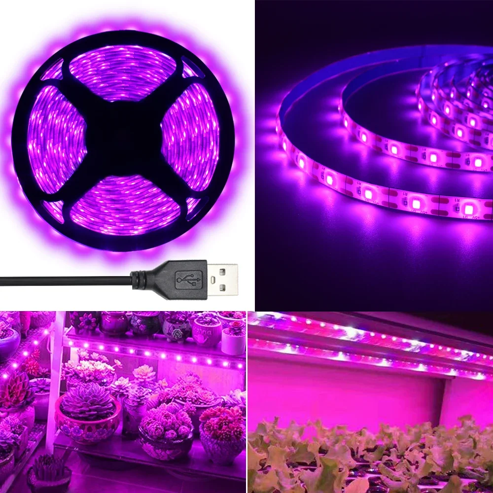 5V USB Plant Grow LED Strip Light Full Spectrum Lamp Phyto Lamps For Plants Greenhouse Hydroponic Growing IP65 4m 5m 1M 2M 3M