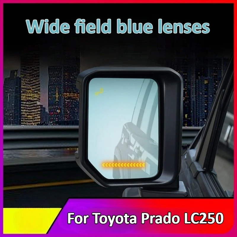 For Toyota Prado LC250 2Pcs Car Rearview Mirror Wide Angle Dynamic Turn Signal Anti-glare HD Reversing Blue Mirror Accessories