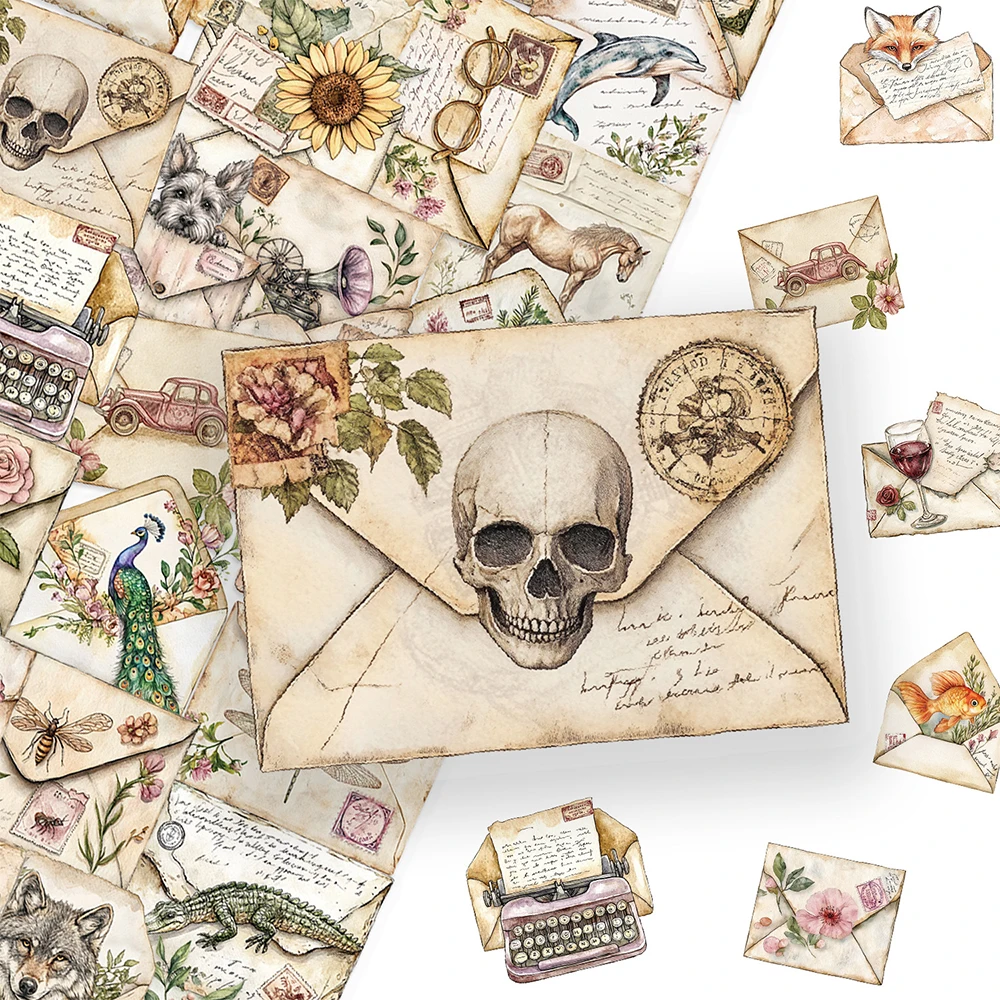 10/30/50 pièces Autocollants vintage esthétiques en forme d'enveloppe, imperméables, graffiti, bricolage, bagages, téléphone, carnet, autocollants transparents en PET, décoration