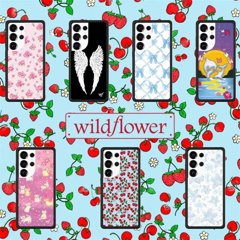 Wildflower Cha Coconut Tree Marble Phone Case for Samsung Galaxy S23 S24 S25 Ultra Wf Animal Puppy Spider Web Shockproof Cover