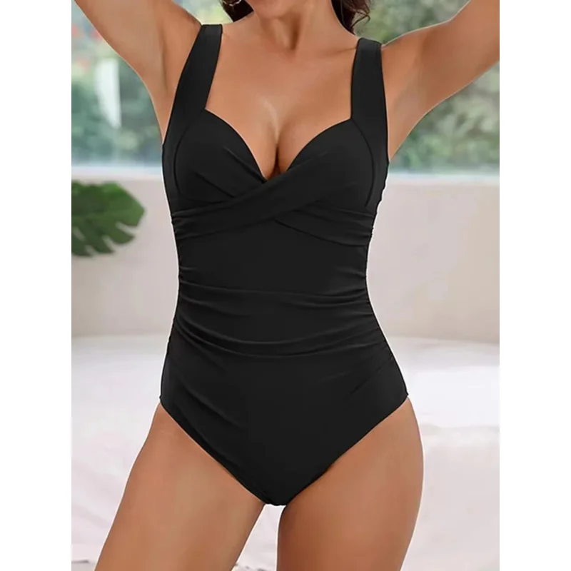 ธรรมดา Ruched ชุดว่ายน้ําผู้หญิง One Piece ชุดว่ายน้ําหญิง Beachwear Bathers ชุดว่ายน้ําว่ายน้ําชุดว่ายน้ําฤดูร้อน